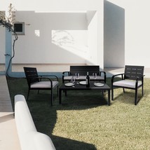 4 Pieces Patio Garden Sofa Conversation Set Wood Grain Design PE Black+Grey - £254.77 GBP
