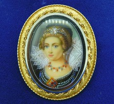 Authenticity Guarantee 
18k Hand Painted Genuine Natural Diamond Portrait Pin... - £696.99 GBP