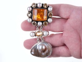 Large Gemset Sterling baroque pearl pendant a - $163.35