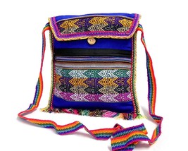 Peruvian Multicolored Tribal Pattern Material Slim Lightweight Square Fringe Pur - £13.41 GBP