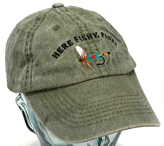 HERE FISHY, FISHY Hat Cap-Green-OTTO Strap Back-Adjustable-Dad Hat-Embro... - $14.96