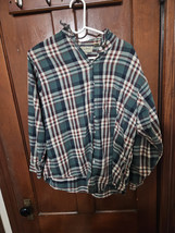 LL Bean Women&#39;s Flannel Long Sleeve Green Plaid Shirt Size L Vintage Usa  - $14.85