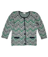 Pendleton Blue Green Chevron Button Up Cotton Silk Cardigan Sweater Wome... - $24.74