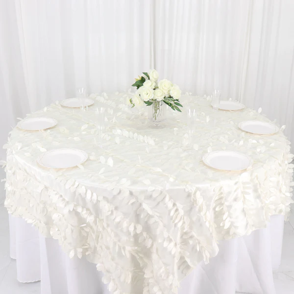 Ivory - 132&quot; Round - Leaf Petal Taffeta Tablecloth Wedding, Party, Event - £71.86 GBP