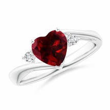 ANGARA Heart-Shaped Garnet Bypass Ring with Diamonds for Women in 14K Solid Gold - £988.87 GBP