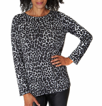 Mario Serrani ~ Gray Leopard ~ Ladies&#39; Size Large ~ Long Sleeve ~ Crewneck Top - £17.64 GBP