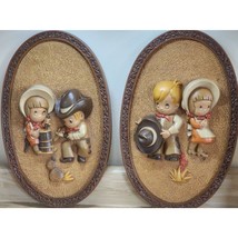 Collectible Burwood Plaques Cowboy &amp; Cowgirl Set Made of Plastic 3D Homco - $18.39 CAD