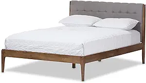 Baxton Studio Denise Mid-Century Wood Platform Bed, Queen, Light Grey/Me... - $669.99