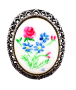 Vintage Painted White Milk Glass Flower Pendant Brooch Pin - $32.59 CAD