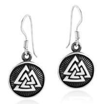 Norse Valknut Knot on a Sterling Silver Disc Dangle Earrings - £15.65 GBP