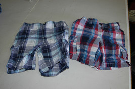 2 Pair Boys Sonoma S4 Plaid Shorts Cargo Cute - £9.58 GBP