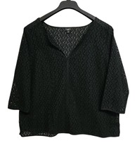 Talbots Womans Petite XL Black All Over Eyelet 3/4 Sleeve Top V Neck Pul... - £15.28 GBP