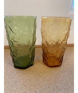 Anchor Hocking Crinkle Glass Tumblers Set Of 2 Amber/Green SECURE SHIPPING - $15.05