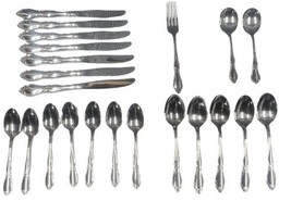 Oneida CHATELAINE Stainless Glossy 22 Piece Flatware Fork Knives Spoons Dining - £35.85 GBP