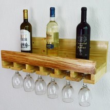Gin Shelf Wine Rack 6 Glass Holder Wall Mounted Home Bar Rustic Wooden H... - £47.83 GBP
