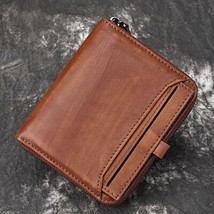 Men&#39;s Vintage Wallet Genuine Leather Male Short Purse Casual Zipper ID Carder Ho - £26.50 GBP