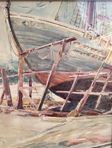 Antique Old Boat Art Watercolor Painting Original Signed Anna Hasselman Nautical - $211.25