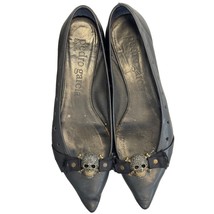 PEDRO GARCIA Leather Black Flats Shoes Pointed Toe Skull Bow Size 9/39.5 Spain - $126.41