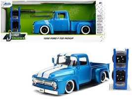 1956 Ford F-100 Pickup Truck Blue Metallic with White Stripes and Extra Wheel... - £36.73 GBP