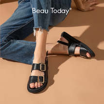 BEAU TODAY - Original Sandals Women Genuine Cow Leather Metal Detailed Ankle Buc - £319.74 GBP