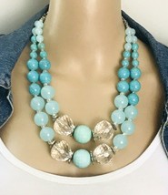 Turquoise Howlite Glass Beaded Double Strand Chunky Statement Necklace - £17.35 GBP