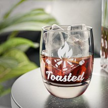 Let&#39;s Get Toasted! Black and White Campfire Design Whiskey Glass 6oz - £20.63 GBP