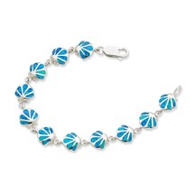 Sterling Silver Created Blue Opal Inlay Shell Bracelet - £119.40 GBP