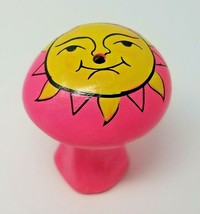 Figurine Mushroom Toadstool Small Hand Painted Neon Pink Smiling Sun Vin... - £11.17 GBP