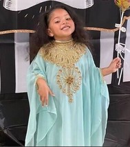 New Sea Green Stylish Kids Kaftan Dress Georgette Moroccan Maxi Long Gown - $61.24