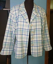 Dressbarn Sz XL Women Lined 3/4 Sleeve Button Up Plaid Multicolor Jacket Blazer - £15.69 GBP