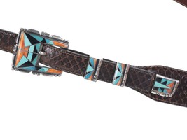 Vintage Navajo Sterling Multi-stone channel inlay ranger belt buckle set - $579.15