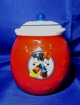 WALT DISNEY Minnie And Mickey Mouse Cookie Jar Candy Canister Red &amp; Blue... - $26.18