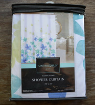Cynthia Rowley Floating Flower Shower Curtain Floral Blue, Green and White - £26.70 GBP