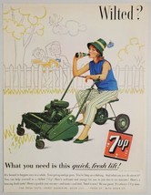1962 Print Ad 7UP Sosa Pop Seven-Up Lady on Riding Lawnmower Drinks from Bottle - £10.94 GBP