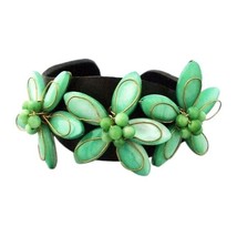 Genuine Leather Triple Floral Delight Green Mother of Pearl Cuff - £14.06 GBP