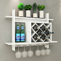 Wall Mount Wine Rack w/ Glass Holder &amp; Storage Shelf Organizer Home Decor White - £94.29 GBP