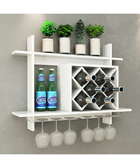 Wall Mount Wine Rack w/ Glass Holder &amp; Storage Shelf Organizer Home Deco... - £92.40 GBP