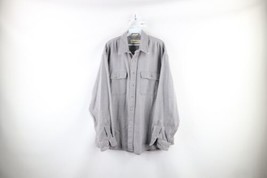 Vintage 90s Streetwear Mens XLT Distressed Chamois Cloth Button Shirt Gray USA - £35.00 GBP