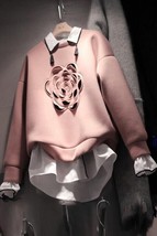 3D Korean Fashion Flower Fake Two-Piece Sweatshirt Female Students Casual Pink H - £163.24 GBP