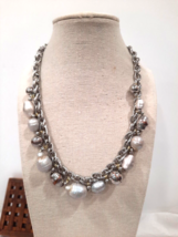 Vtg Necklace Whbm White House Black Market Silver Chain Pearl Sheen Beads Chunky - £9.78 GBP