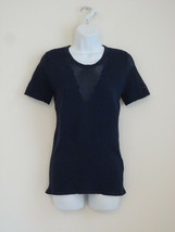 New 3.1 PHILLIP LIM Navy Blue Front Mesh Insert Ribbed Knit Short Sleeve Top L - £93.03 GBP