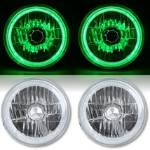 7&quot; Green LED Halo Angel Eye 12V Headlight Headlamp w/ 6k LED H4 Light Bu... - £102.98 GBP