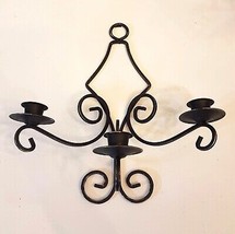 Matte Black Metal Candle Holder 12&quot; Hanging Scroll Work Wall Sconce Home... - £15.70 GBP