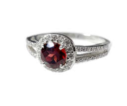 Silber Granat Halo Verlobungsring Januar Geburtsstein Ring Red Garnet Silberring - $59.86