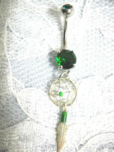Sterling Silver Malachite Spirit Dream Catcher 1 Feather 14g Green Cz Belly Ring - £11.55 GBP