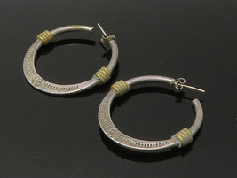 925 Sterling Silver - Vintage Two Tone Wrapped Floral Hoop Earrings - EG10962 - £53.89 GBP