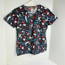 Dr Suess Womens Sz XS Scrub Top Shirt Nurse Medical Cat in the Hat Gray ... - $301.34 MXN