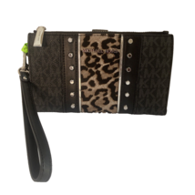 Michael Kors Phone Wallet Adele Leopard Calf Hair Studs Monogram Double Zip W20 - £94.93 GBP