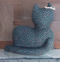 Handmade Girl Cat Kitty Stuffed Fabric Floral Door Draft Stop Decor Farm Cottage - £13.75 GBP