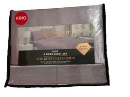 Juicy Couture Purple Satin Rose Collection 4 Piece King  sheet Set - £44.26 GBP